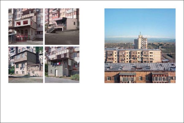 Book cover of Utopia & Collapse: Rethinking Metsamor - The Armenian Atomic City, with four power station towers, and mountains behind. Published by Park Books.