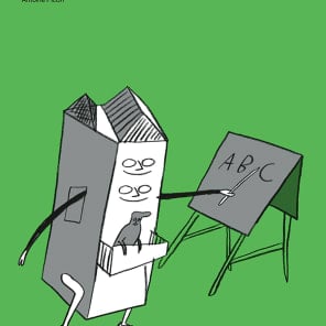 Sketch of head and shoulders, face cut off facing inward to hole in head, on green cover, Thinking Visions for Architectural Design in black font above