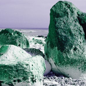 2 hairdryers on stands, pointing at white table top, Exploring Research-driven Building Design in black font to upper left, left edge purple banner