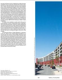 Side façade of residential complex with roof terraces and balconies, Stefan Forster Architekten in white font to upper left.