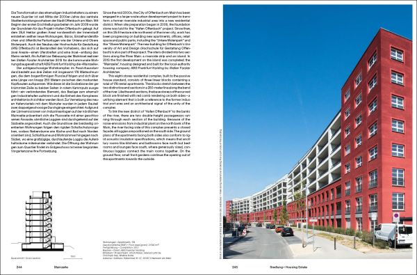 Side façade of residential complex with roof terraces and balconies, Stefan Forster Architekten in white font to upper left.