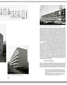 Exterior of brutalist style building, Diener & Diener Architects Housing in white and pale blue font above.