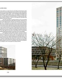 Exterior of brutalist style building, Diener & Diener Architects Housing in white and pale blue font above.