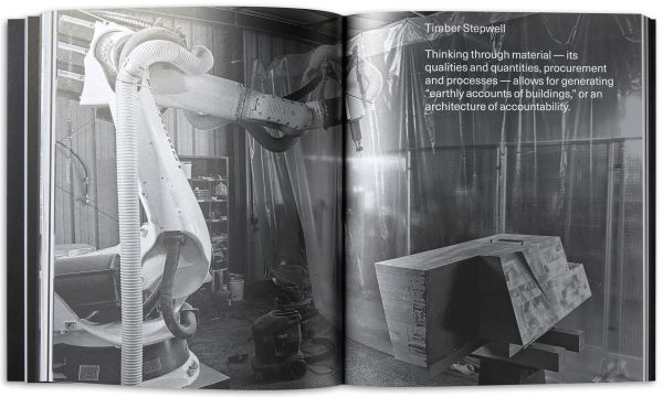 Photo montage of architectural materials and building, on black cover, Verify in Field in white font above, by Park Books.