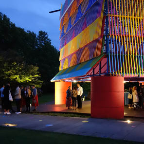 Off white cover with architectural plan drawing of Dulwich Pavilion in black with Dulwich Pavilion Pricegore & Yinka Ilori in black font to right edge