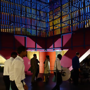 Off white cover with architectural plan drawing of Dulwich Pavilion in black with Dulwich Pavilion Pricegore & Yinka Ilori in black font to right edge