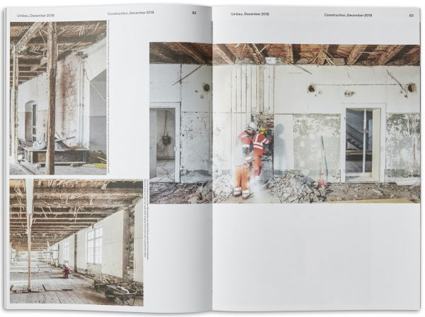 Book cover of All Under One Roof: Revolutionising Basel’s Military Barracks, with buckets of plaster and paint rollers in an interior space. Published by Park Books.