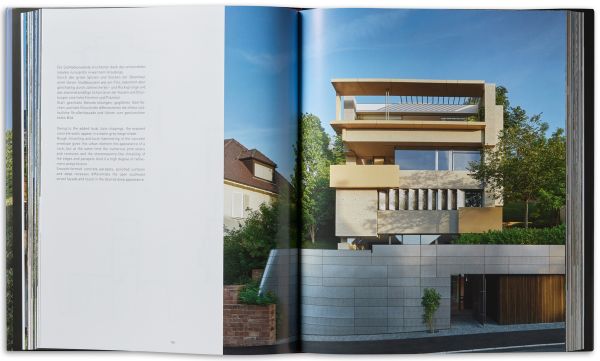 Book cover of Alexander Brenner – Villas and Houses 2015–2021: A Holistic Art of Building, with a concrete building surrounded by green trees. Published by Park Books.