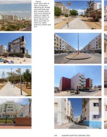 Man walking past white buildings in Moroccan city of Agadir, under blue sky, AGADIR BUILDING THE MODERN AFROPOLIS in black font above.