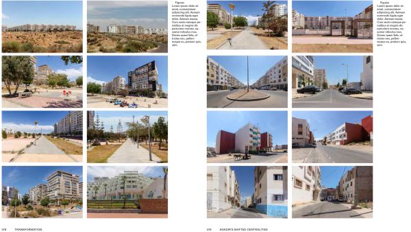 Book cover of Agadir: Building the Modern Afropolis, with a man walking past white buildings in Moroccan city of Agadir. Published by Park Books.