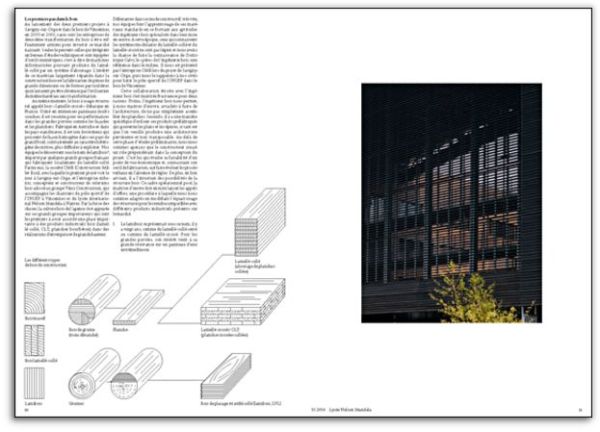 Cover of 2 photos, half of wood building, other half of tree trunk, green trees behind, on white cover, Les bois dont on fait les villes in black font above.