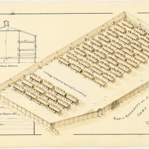 Book cover of The Barrack, 1572–1914: Chapters in the History of Emergency Architecture, with elevation of building. Published by Park Books.