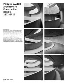 Book cover of Penzel Valier: Architecture, Construction, Design 2007–2024, with interior of brutalist building. Published by Park Books.
