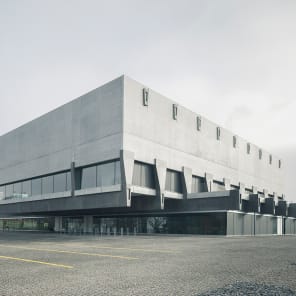 Book cover of Penzel Valier: Architecture, Construction, Design 2007–2024, with interior of brutalist building. Published by Park Books.