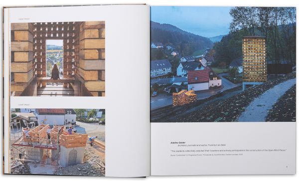 Book cover of Rural Vision: Building Dialogues Through Architecture, featuring a wood building with a person looking out onto a city, with their back to the viewer. Published by Park Books.