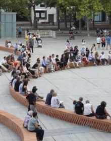 Book cover of Concéntrico: Urban Innovation Laboratory; featuring grey block-paving with red brick circles. Published by Park Books.