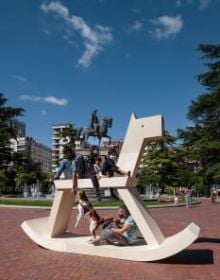 Book cover of Concéntrico: Urban Innovation Laboratory; featuring grey block-paving with red brick circles. Published by Park Books.
