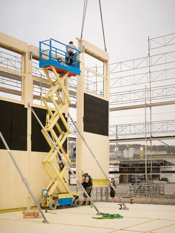 Book cover of Building for Disassembly: Temporary Timber Sports Halls; featuring a large, timber frame for side of building. Published by Park Books.