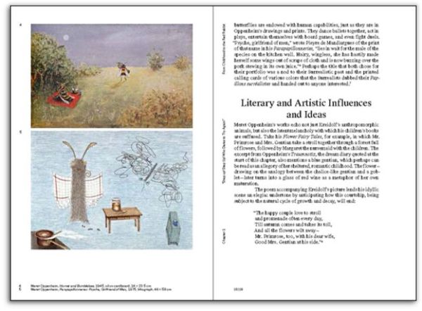 Book cover of Simon Baur Meret Oppenheim Enigmas A Journey Through Life and Work, with the artist and photographer smiling, in front of sculpture. Published Scheidegger & Spiess.