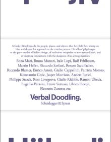 White book cover of Alfredo Häberli – Verbal Doodling: 30 Years, 30 Questions, 30 Answers. People, Places, Objects—1980–2022, with purple font. Published by Scheidegger & Spiess.