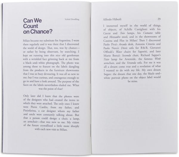 White book cover of Alfredo Häberli – Verbal Doodling: 30 Years, 30 Questions, 30 Answers. People, Places, Objects—1980–2022.Published by Scheidegger & Spiess.