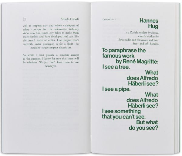 White book cover of Alfredo Häberli – Verbal Doodling: 30 Years, 30 Questions, 30 Answers. People, Places, Objects—1980–2022.Published by Scheidegger & Spiess.