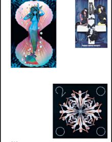 Book cover of Swiss Grand Award for Design 2022: Susanne Bartsch, Verena Huber, Beat Streuli, with a photo montage of fashion models, street scenes, and interior spaces. Published Scheidegger & Spiess.