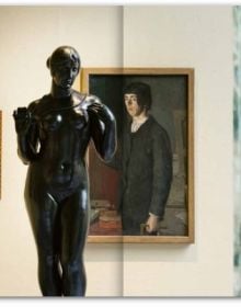 Book cover of Maillol – a Different View, featuring a bold abstract painting, with a black sculpture of female figure in foreground. Published by Scheidegger & Spiess.