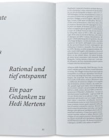 Book cover of Hedi Merten, with an abstract painting of black square on cream canvas. Published by Scheidegger & Spiess.