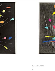 Book cover of Marguerite Saegesser, American Monotypes, featuring a blue and red abstract painting. Published by Scheidegger & Spiess.