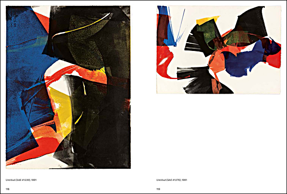 Book cover of Marguerite Saegesser, American Monotypes, featuring a blue and red abstract painting. Published by Scheidegger & Spiess.