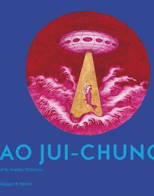 UFO beaming up half-man half-fish creature, on blue cover of 'Yao Jui-chung', by Scheidegger & Spiess.