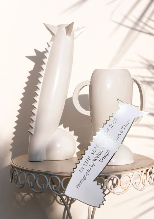 Book cover of In the Summer of 2009, with cream ceramic jugs with spikes. Published by Scheidegger und Spiess.