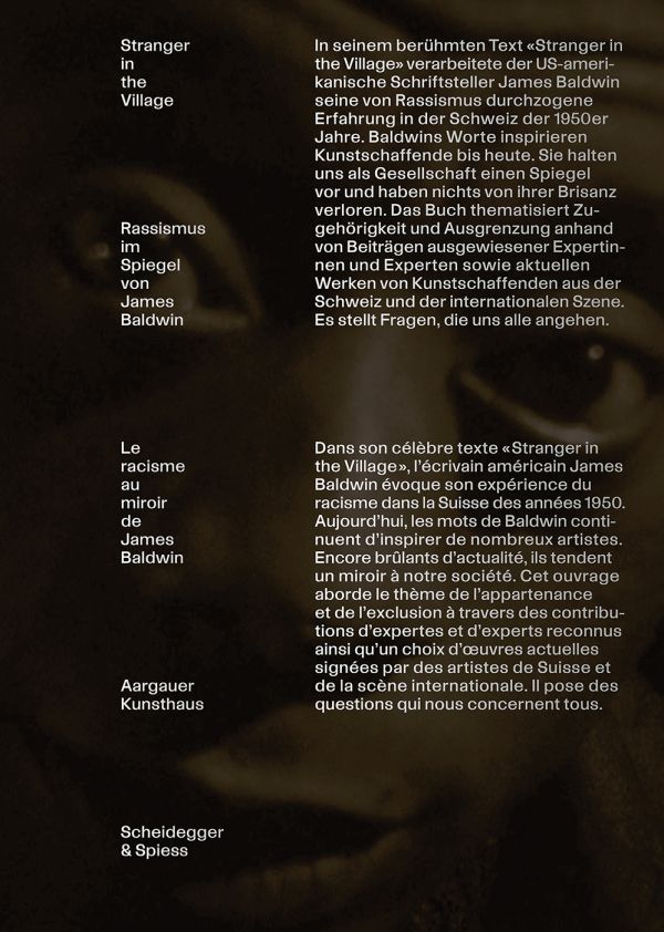 Book cover of Stranger in the Village: Le racisme au miroir de James Baldwin. Published by Scheidegger & Spiess.
