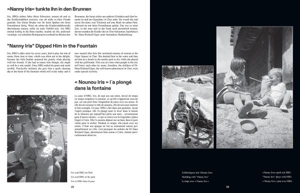 Book cover of HR Giger: The Early Years, with a young Giger playing with a train set. Published by Scheidegger & Spiess.