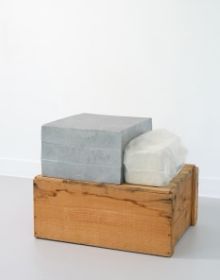 Book cover of Irene Schubiger:All of Us; featuring a two pale blue shapes; one on top of the other. Published by Scheidegger & Spiess.