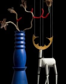 Book cover of King Stag: Carlo Gozzi’s Tragicomedy in a Staging for Marionettes by Sophie Taeuber-Arp, René Morax, and Werner Wolff; featuring a horned beast. Published by Scheidegger & Spiess.