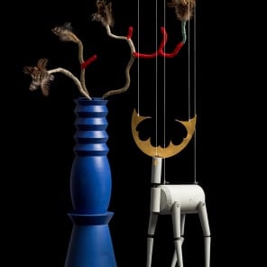 Book cover of King Stag: Carlo Gozzi’s Tragicomedy in a Staging for Marionettes by Sophie Taeuber-Arp, René Morax, and Werner Wolff; featuring a horned beast. Published by Scheidegger & Spiess.