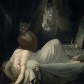 Book cover of Landscapes of the Soul: C.G. Jung and the Exploration of the Human Psyche in Switzerland; featuring a ghostly figure of a horse hovering over a person in bed. Published by Scheidegger & Spiess.