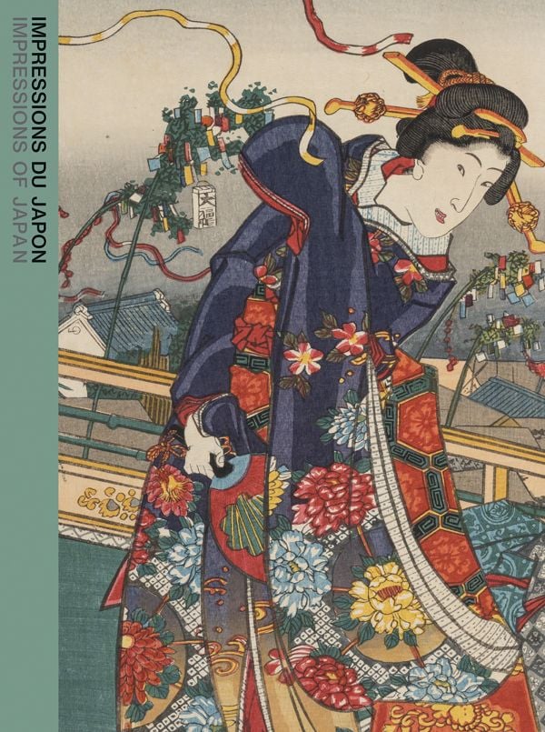 Book cover of Impressions of Japan; featuring a figure in traditional Japanese dress. Published by Scheidegger & Spiess.