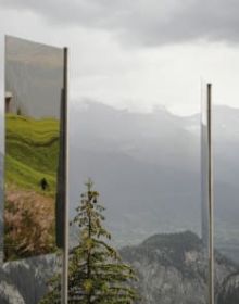 Book cover of Séverin Guelpa: Trembling; with a mirror on a stack of rocks. Published by Scheidegger & Spiess.