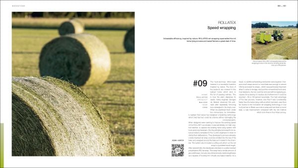 Aerial photograph of a combine harvester driving through green circuit board graphic, on cover of 'Sowing Ideas Harvesting the Future', by Delius Klasing.