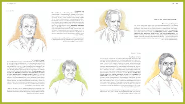 Aerial photograph of a combine harvester driving through green circuit board graphic, on cover of 'Sowing Ideas Harvesting the Future', by Delius Klasing.