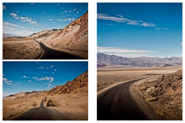 Aerial view of winding road in rocky mountain, near sea, on cover of 'Curves: USA - California', by Delius Klasing.