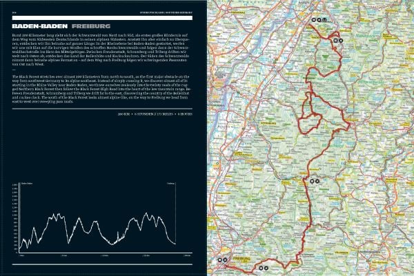 Aerial shot of lush green mountainous landscape, with winding roads and river, on cover of 'Curves: Germany, Band 13: Baden-Württemberg / Bayern', by Delius Klasing.