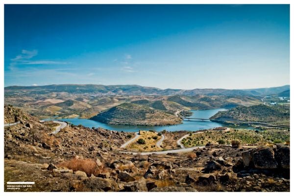 Road travelling towards homes by the sea, on cover of 'Curves: Portugal, Band 14', by Delius Klasing.