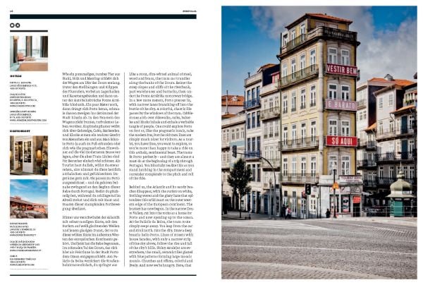 Road travelling towards homes by the sea, on cover of 'Curves: Portugal, Band 14', by Delius Klasing.