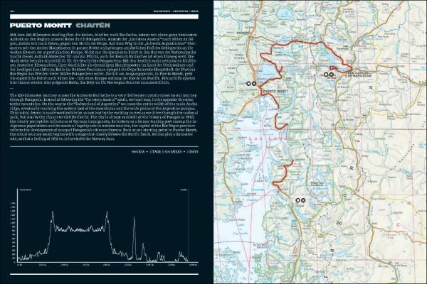 Book cover of Curves: Patagonia, with a straight road heading towards snowy mountain landscape. Published by Delius Klasing Verlag GmbH.
