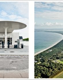 Book cover of Curves: Germany's Coastline | Denmark, with a an aerial view of the German coastline with sandy beach. Published by Delius.