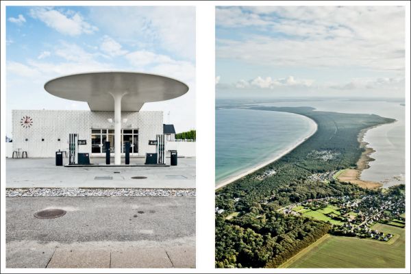 Book cover of Curves: Germany's Coastline | Denmark, with a an aerial view of the German coastline with sandy beach. Published by Delius.